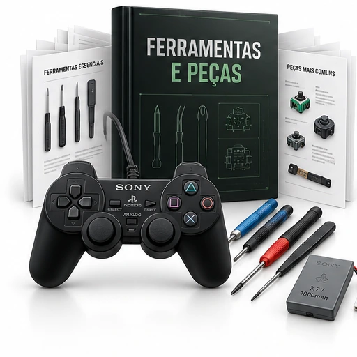 Mockup ilustrativo: Guia de Ferramentas, Peças e Materiais