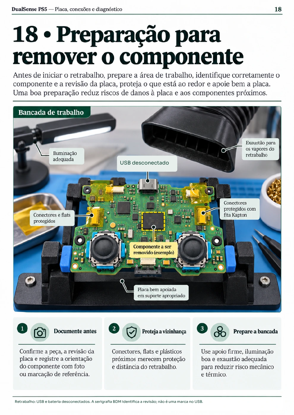 Preparação da placa para remover componentes